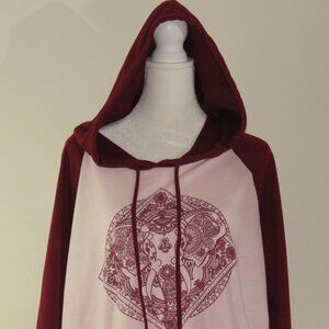 Charlote Russe Maroon & White Long-Sleeve Elephant Print Hoodie Size XL (C1207)